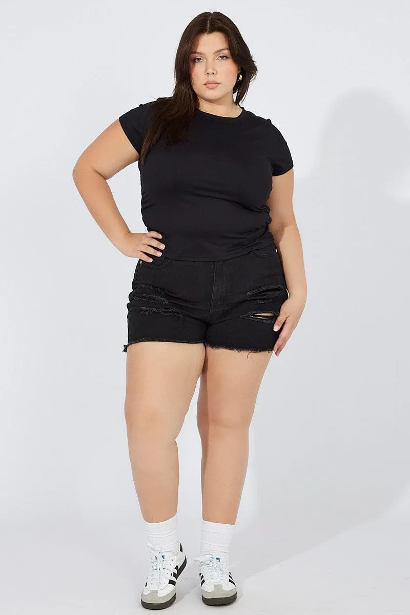 Black Relaxed Shorts High Rise Minimalist Style