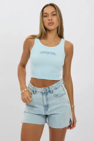 Flexible Waistline Blue Graphic Tank Sleeveless