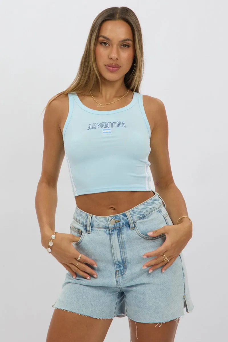 Blue Graphic Tank Sleeveless Casual Shirt Winter Accessories