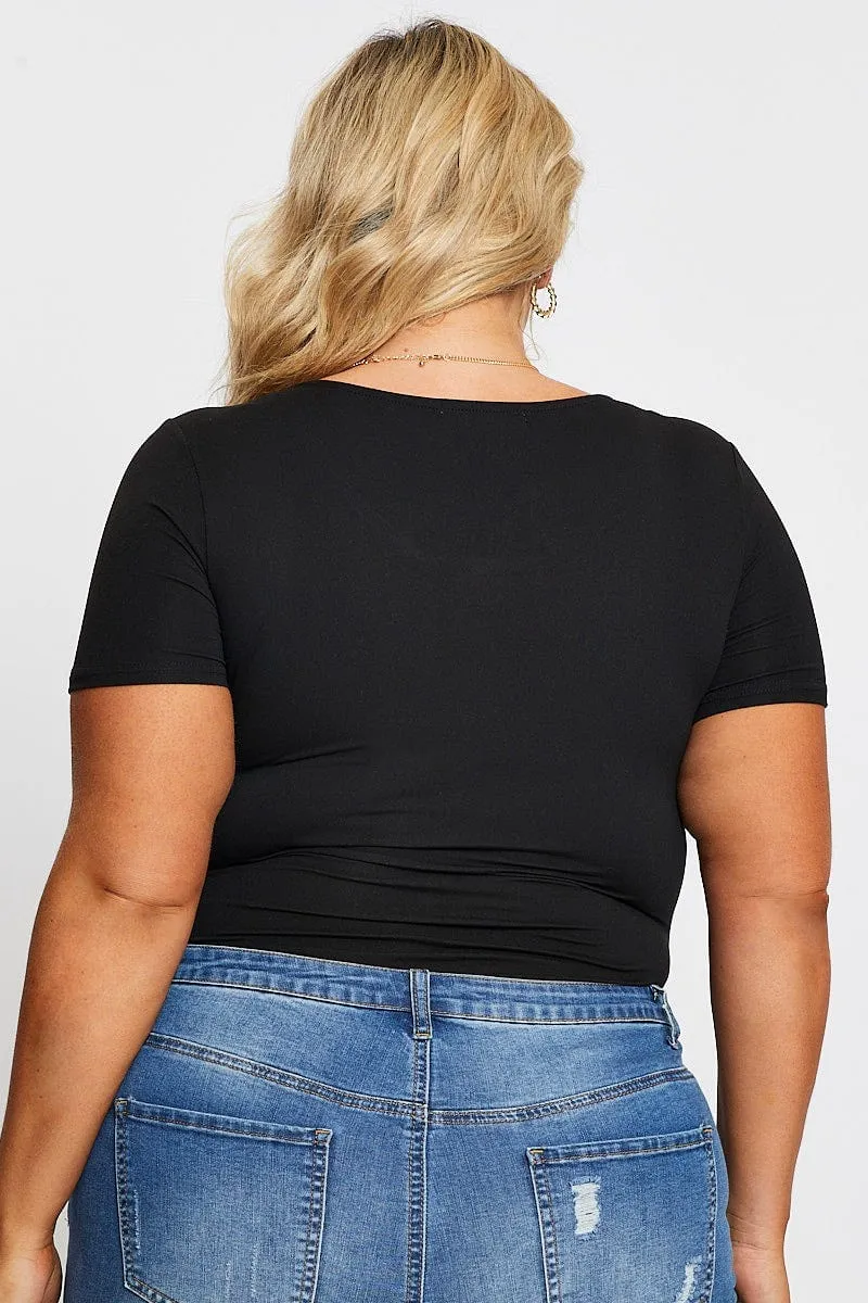 Outdoor Jacket Black Jersey Bodysuit Ring Zip Front Short Sleeve