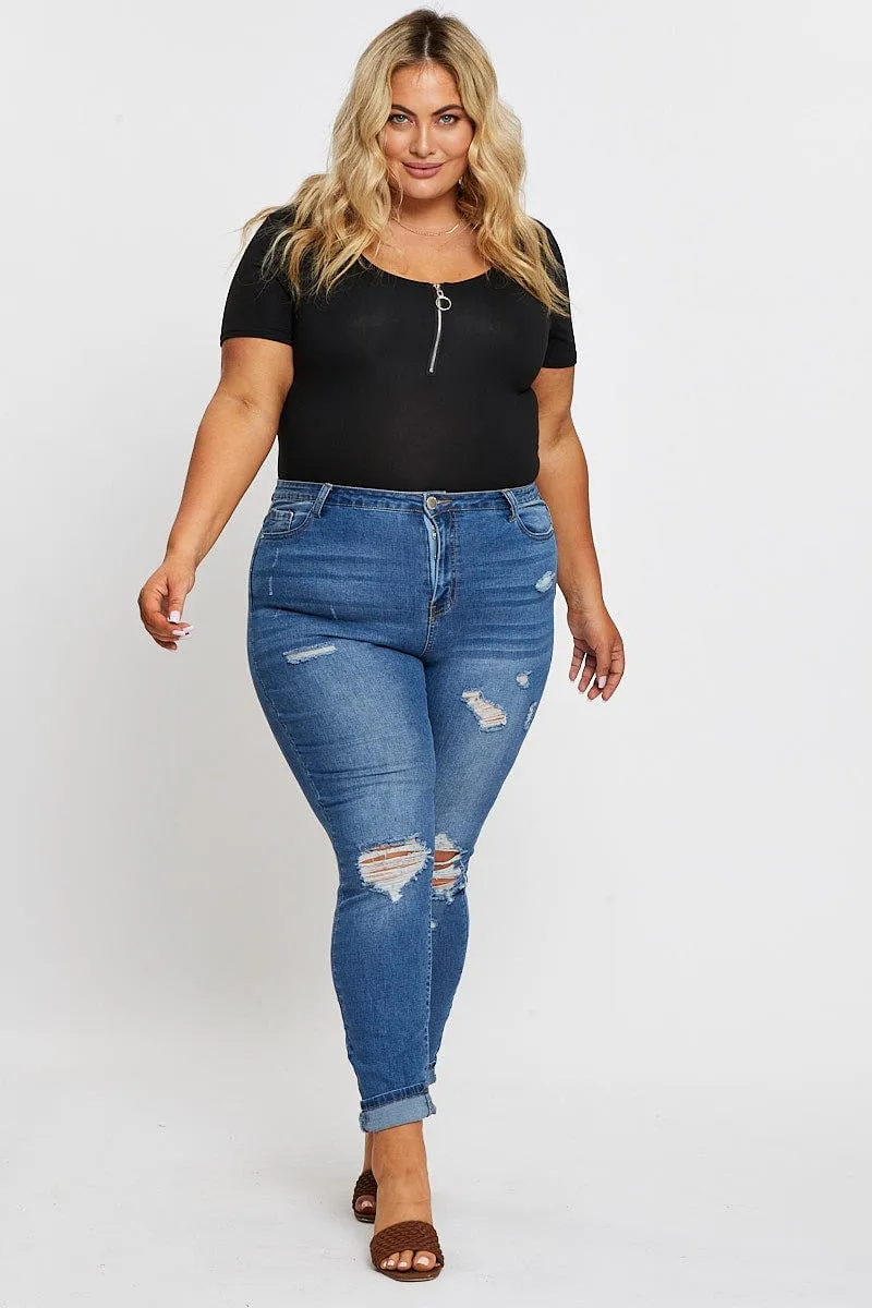 Cold Weather Outfit Black Jersey Bodysuit Ring Zip Front Short Sleeve