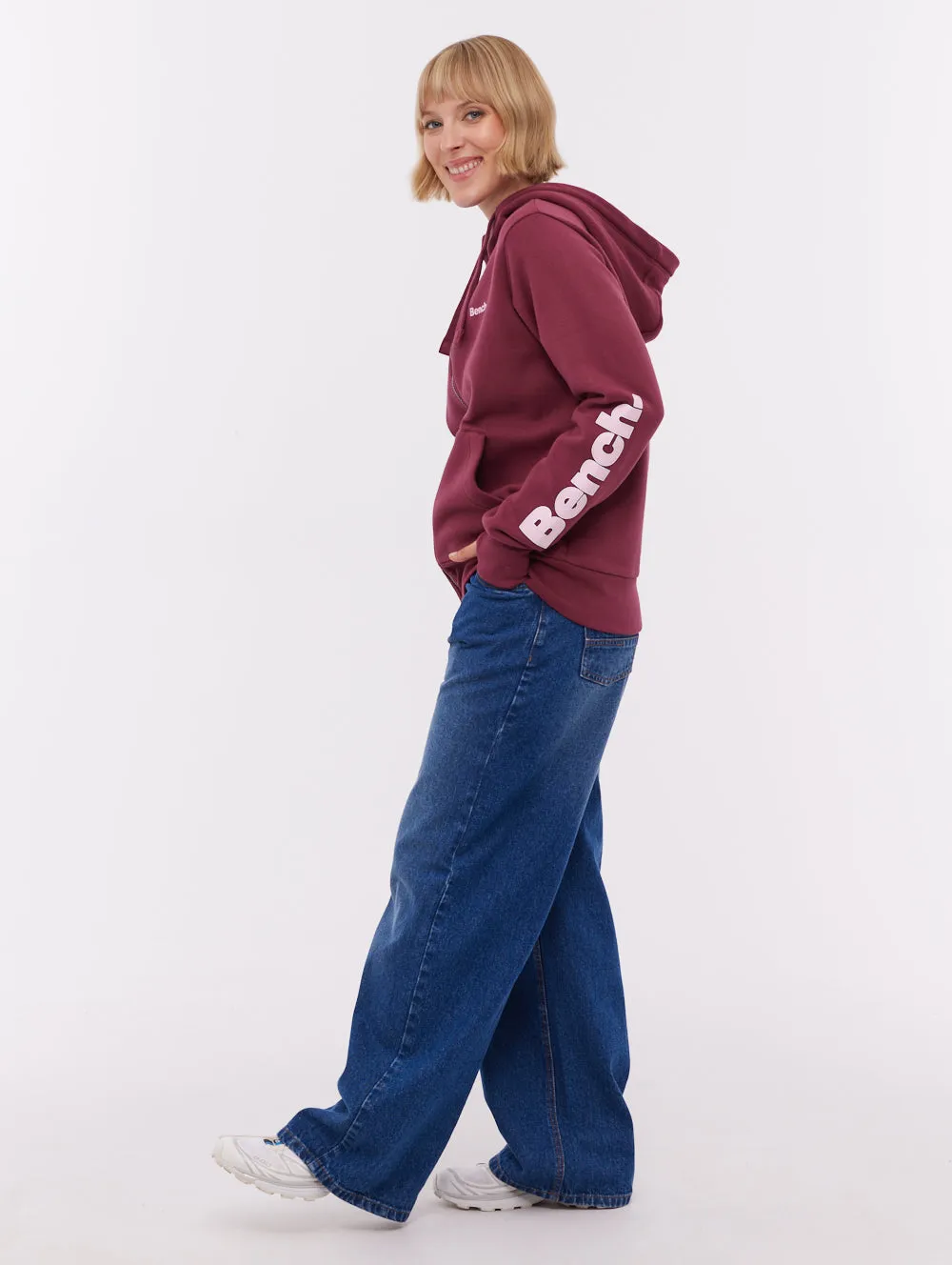 Darcine Zip-Up Hoodie with Sleeve Logo - Red Windproof Fabric