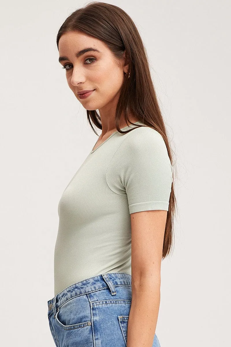 UVProtection Gentle Power Green Bodysuit Short Sleeve Crew Neck Seamless