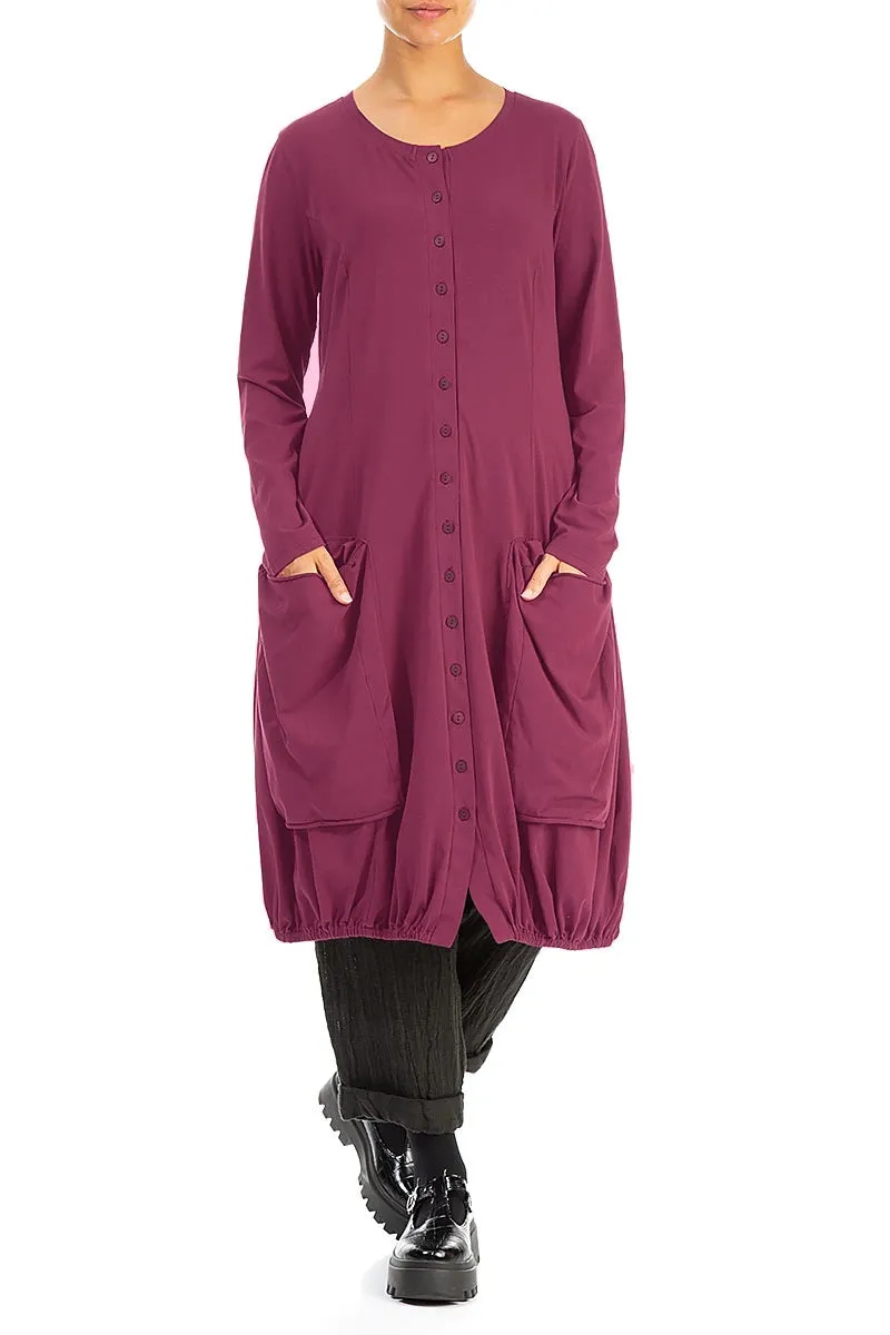 Large Pockets Claret Cotton Jacket Dress Basic Wear AdjustableCuffs