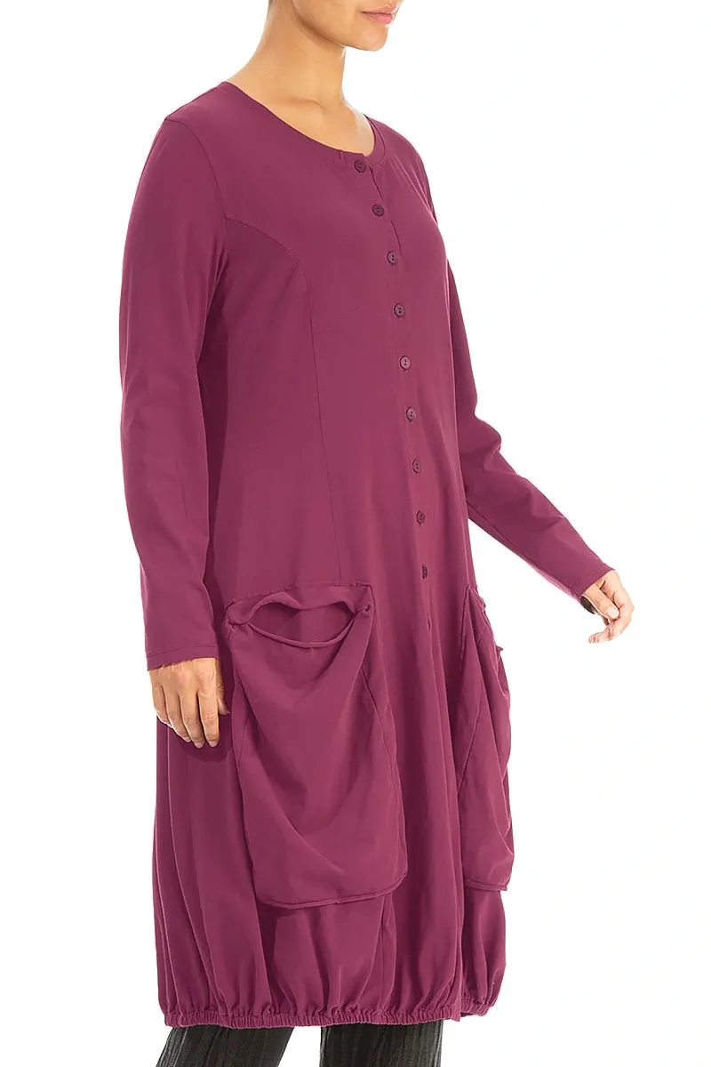 Large Pockets Claret Cotton Jacket Dress Crystal Soul