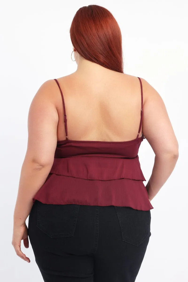 Red Cami Top Sleeveless Ruffle Chiffon VersatileCuff
