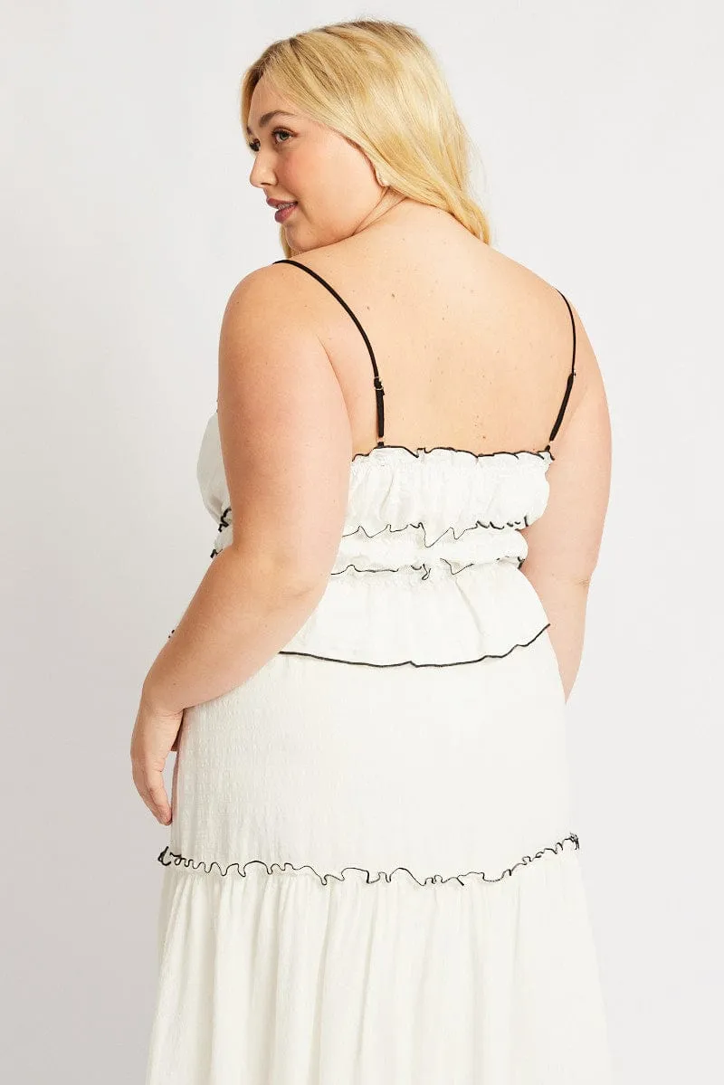 White Tiered Cami Top Sleeveless Front Ribbon Vision Fit