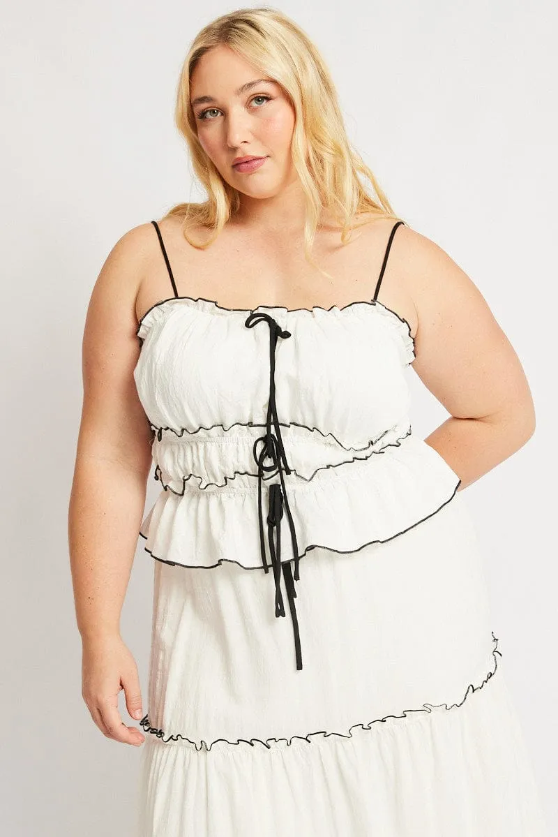 Clean Fit Push Edge White Tiered Cami Top Sleeveless Front Ribbon