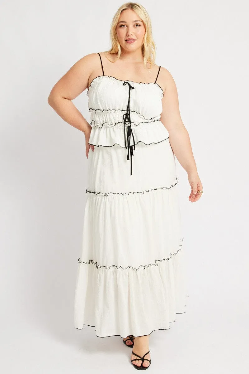 Water Soul White Tiered Cami Top Sleeveless Front Ribbon