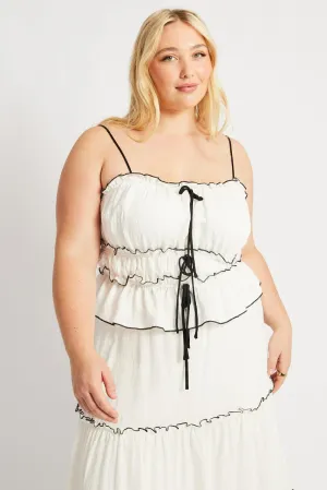 White Tiered Cami Top Sleeveless Front Ribbon MoistureControl Fabric Quick Wear