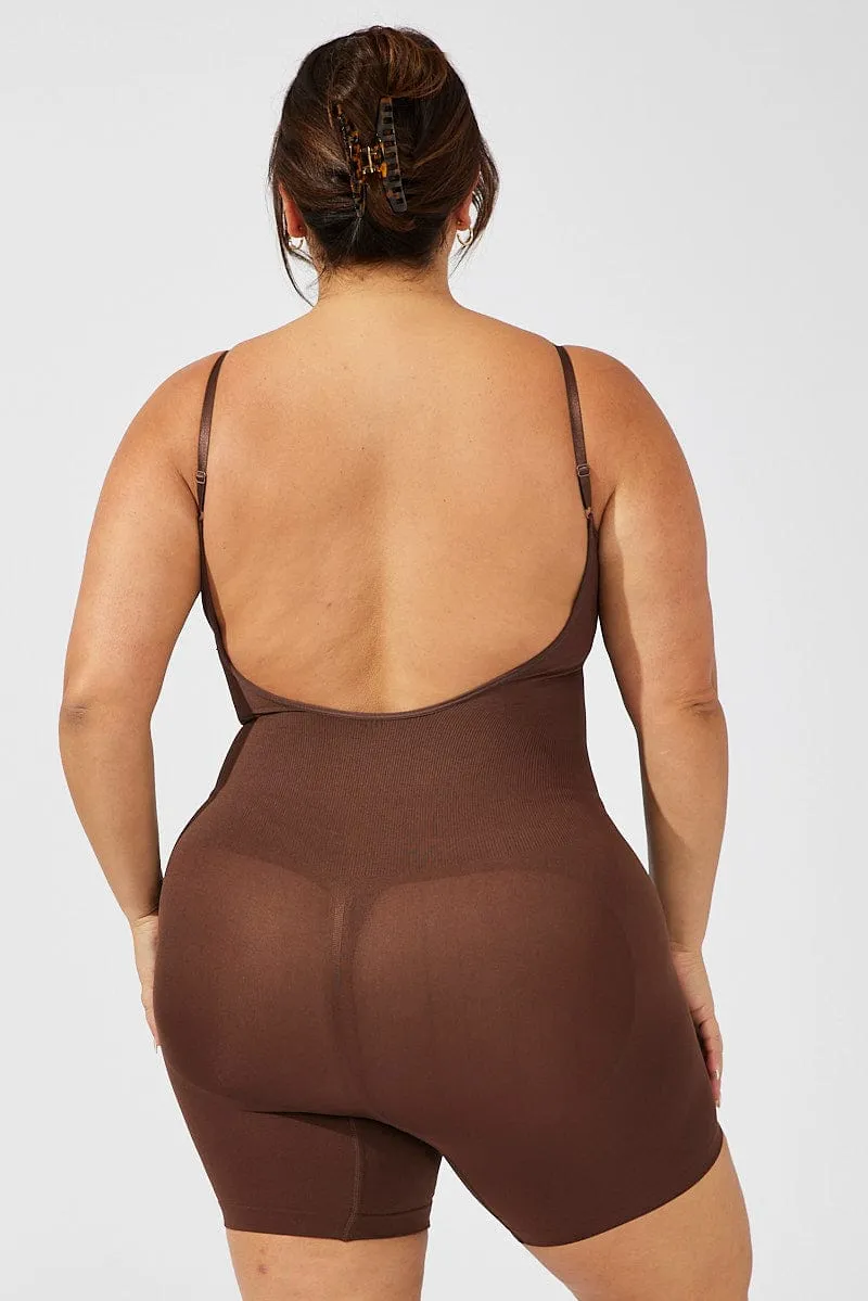 AbrasionResistant Star Soul Brown Seamless Backless Sculpting Bodysuit