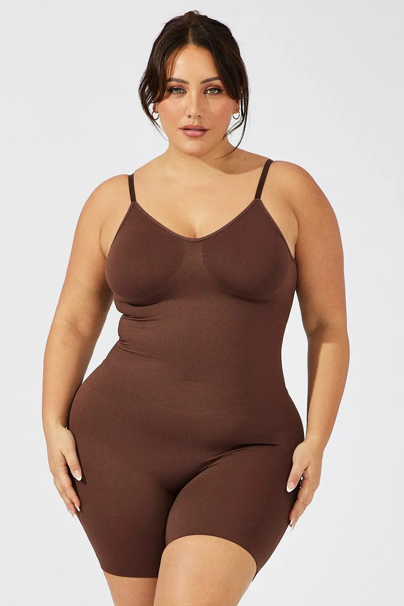 Brown Seamless Backless Sculpting Bodysuit Warm Fashion