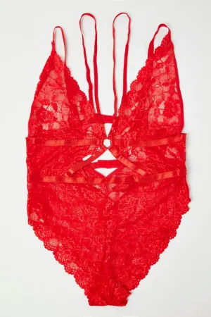 WrinkleResistant Finish Red Lace One Piece Bodysuit