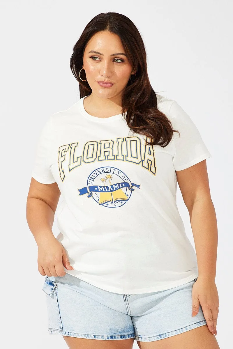 Bohemian freedom White Graphic T-shirt Short Sleeve Crew Neck