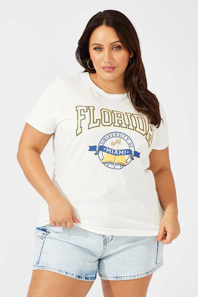 White Graphic T-shirt Short Sleeve Crew Neck Machine washable