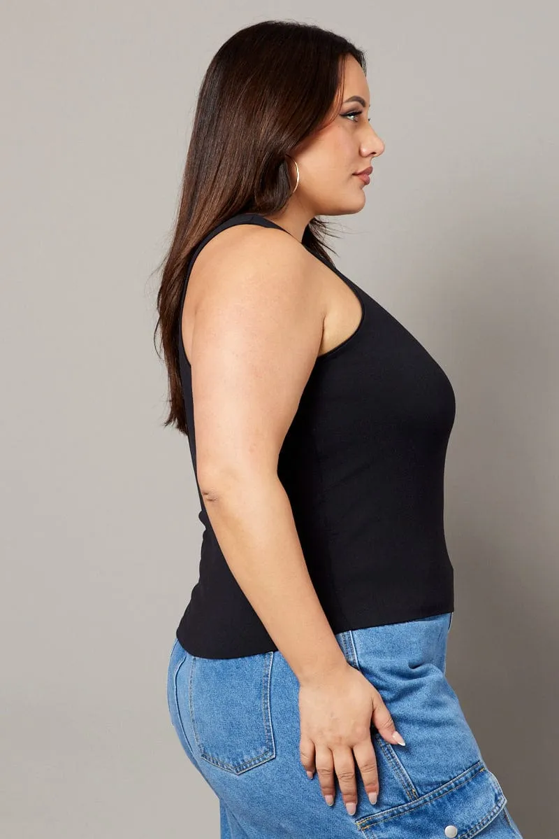 Black Tank Top Sleeveless Crew Neck Supersoft Daywear Style QuickDrying Fiber
