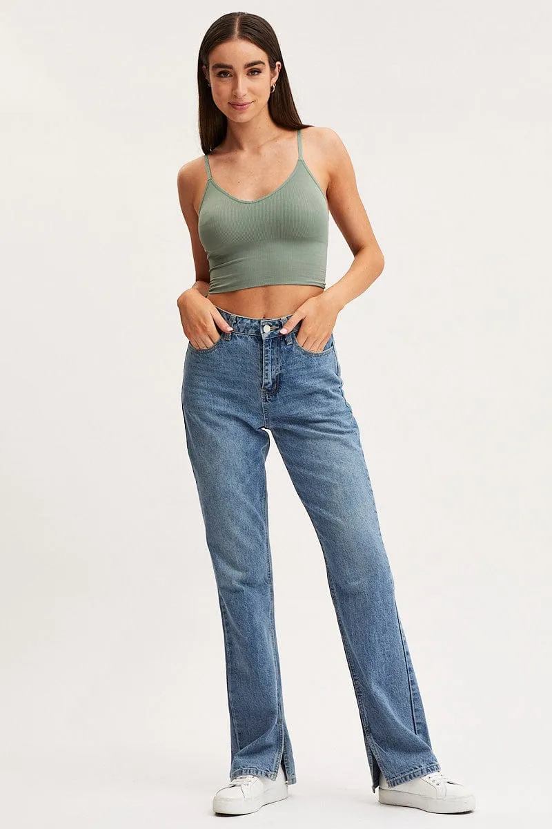 Hotel Style Green Crop Singlet Top Seamless