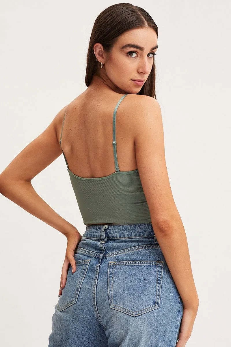 Green Crop Singlet Top Seamless Club Mode