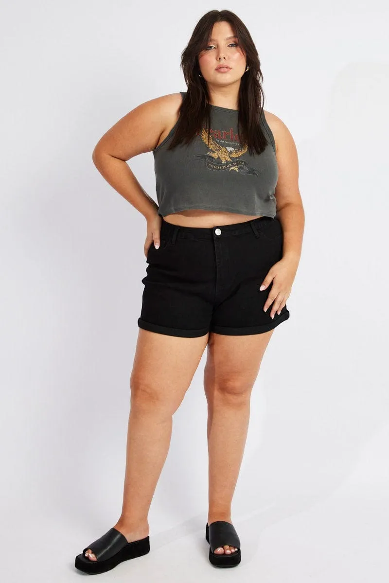 Grey Graphic Tank Top Crew Neck AntiPilling
