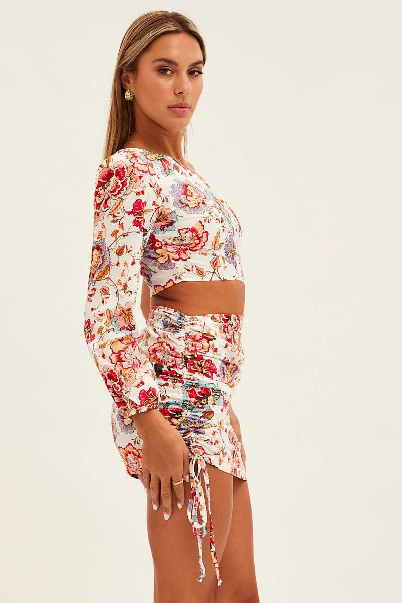 White Print One Shoulder Cutout Dress Cozy Vibe