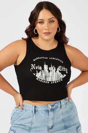Tech Mood Black Tank Top Sleeveless Crew Neck Graphic New York