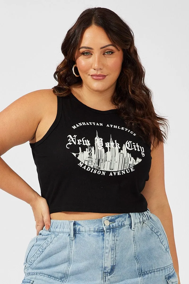 WaterRepellent Coating Princess Glow Black Tank Top Sleeveless Crew Neck Graphic New York