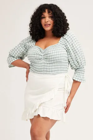 Basic Wear GentleWaistband Check Short Sleeve Shirred Bodysuit
