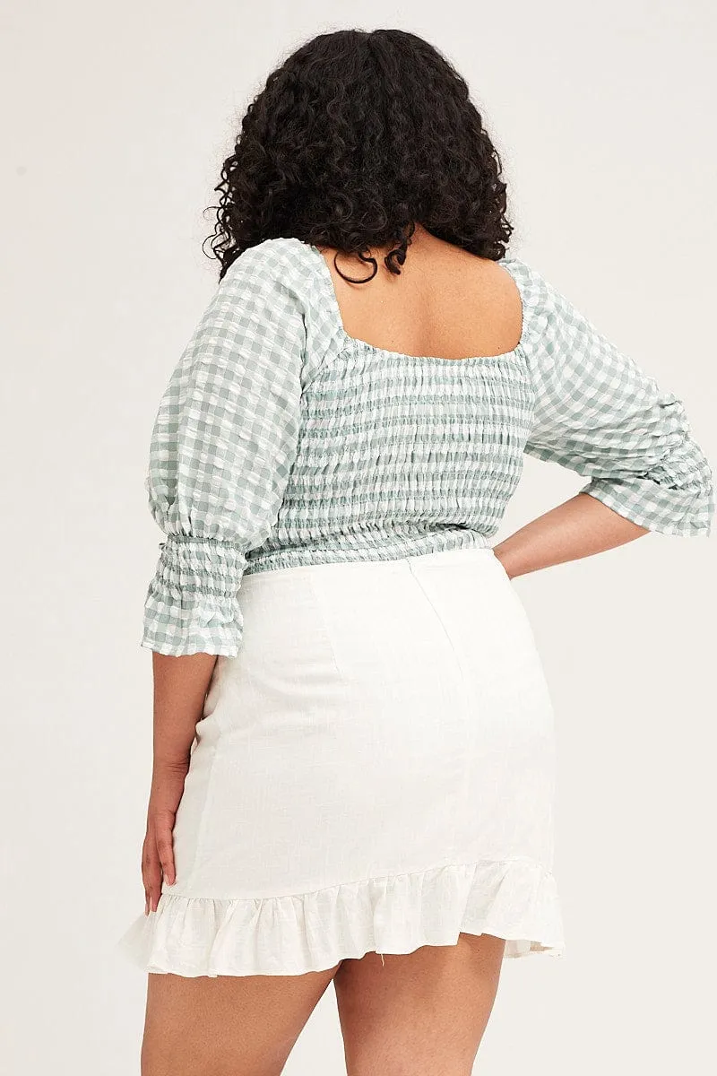 Check Short Sleeve Shirred Bodysuit Lounge Gear