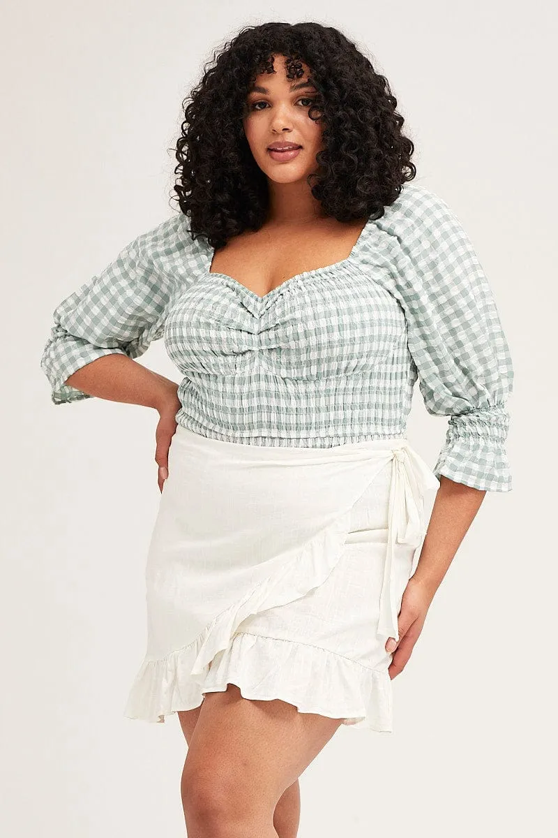 Basic Wear GentleWaistband Check Short Sleeve Shirred Bodysuit