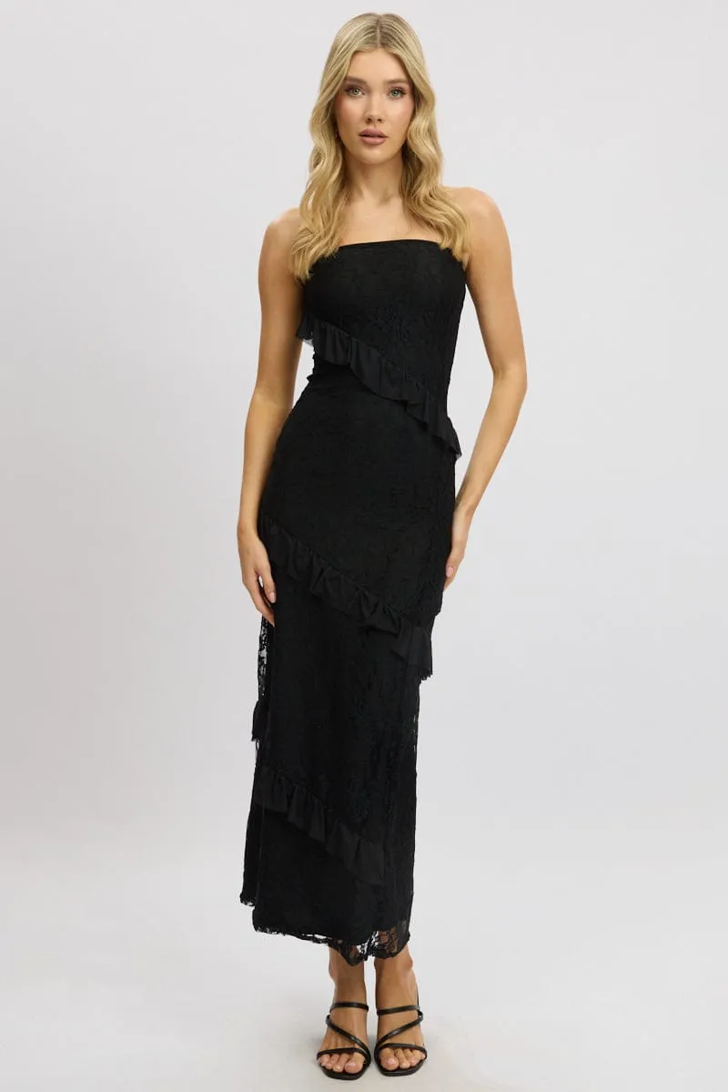 Black Bodycon Dress Boob Tube Ruffle Midi Lace Warm Outerwear AntiSnag Threading
