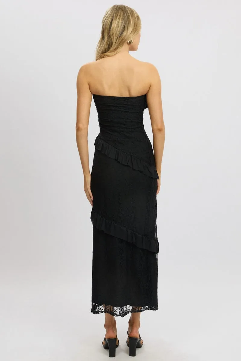 Black Bodycon Dress Boob Tube Ruffle Midi Lace Easy Wash Stylish accessories