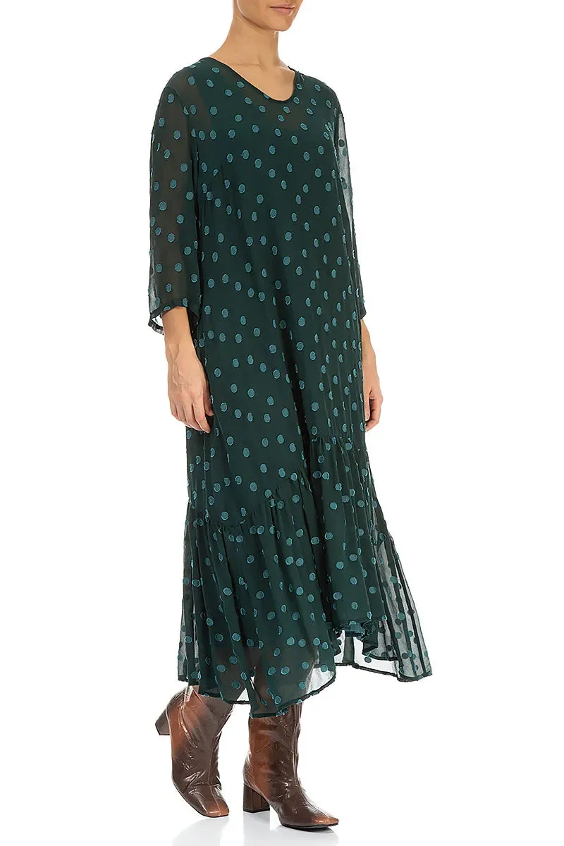 Sky Cool Fire Core Flared Hem Peacock Dotty Silk Dress