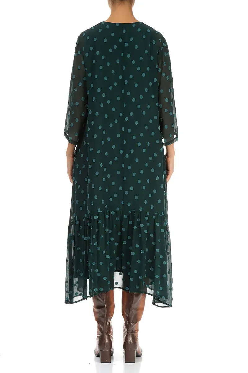 Flared Hem Peacock Dotty Silk Dress QuickDry Material Comfortable Layer