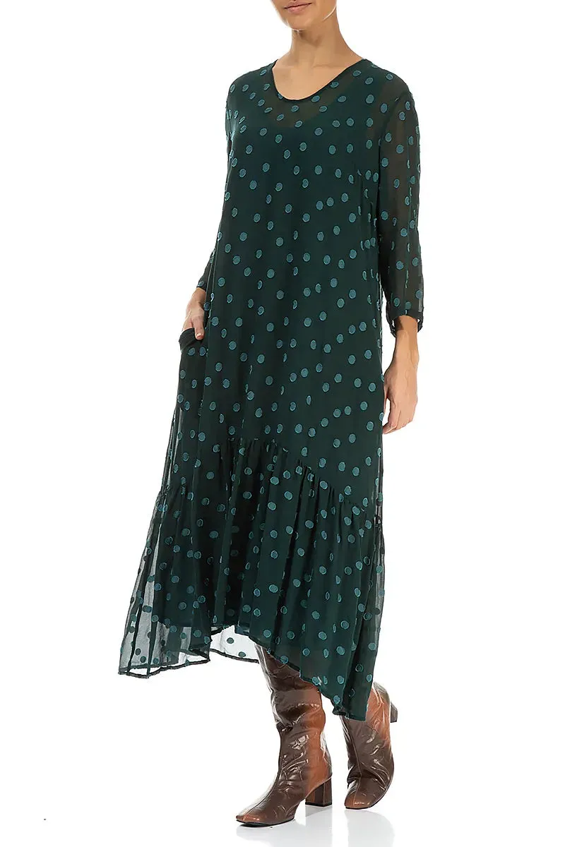 Flared Hem Peacock Dotty Silk Dress Daily Fit Lightweight Material