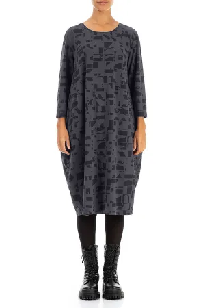 Balloon Graphite Letters Cotton Dress DoubleLayeredHem