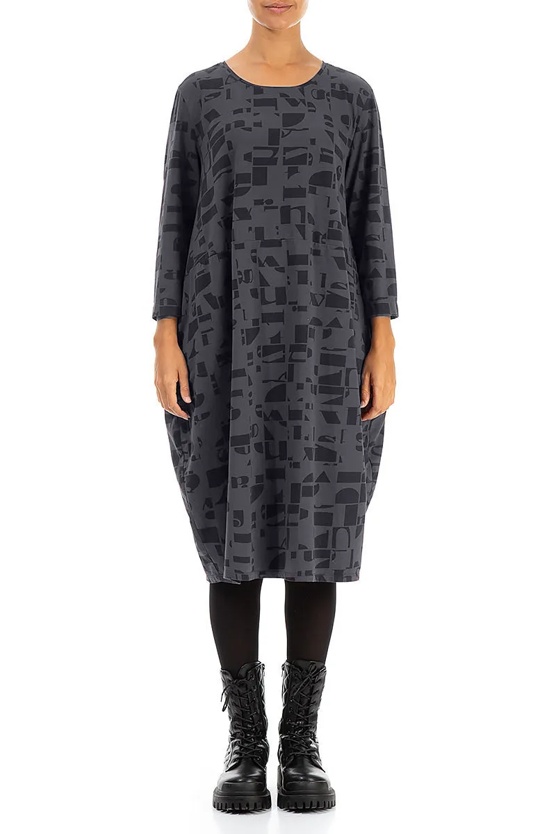 Balloon Graphite Letters Cotton Dress City Casual Sun Beam