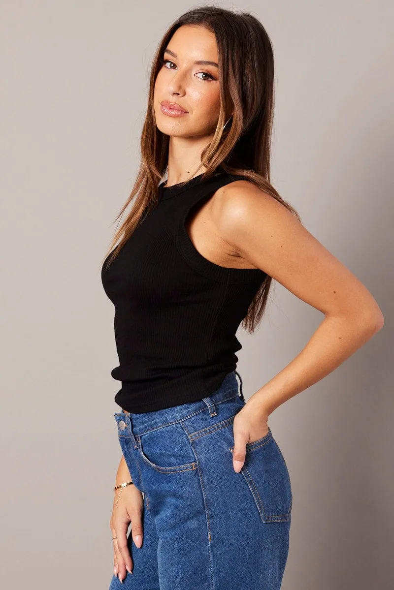 Black Tank Top Sleeveless Crew Neck FadeResistant Dye