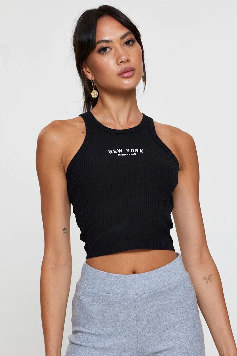 Luxury Mood FrictionResistant Black Graphic Tank Embroided