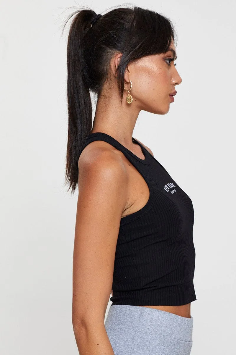 Black Graphic Tank Embroided Wonder Core Ventilation Panels