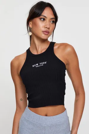 Ventilated Back Panels Black Graphic Tank Embroided