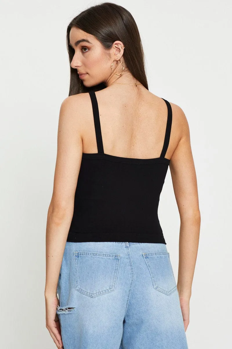 Cool Frame SustainableYarnBlend Black Singlet Top Sleeveless Seamless