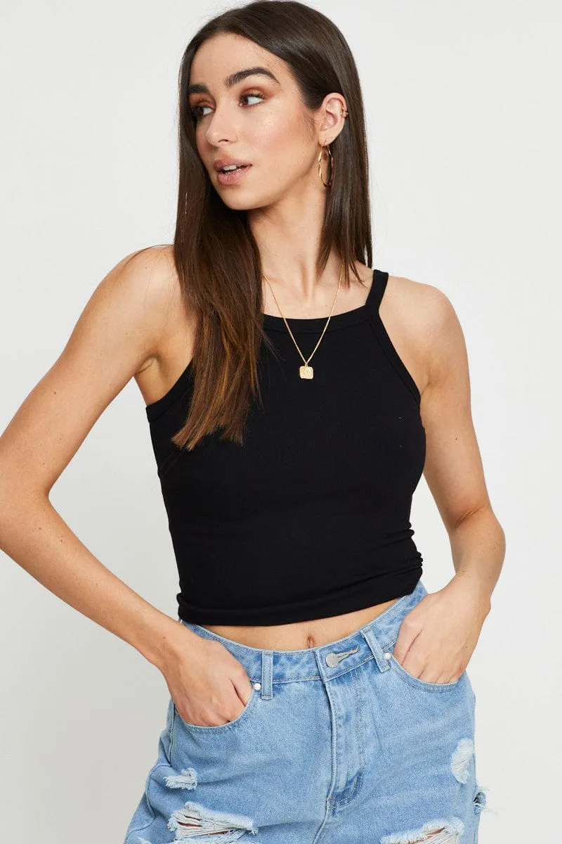 Relaxed Look SoftTouch Black Singlet Top Sleeveless Seamless