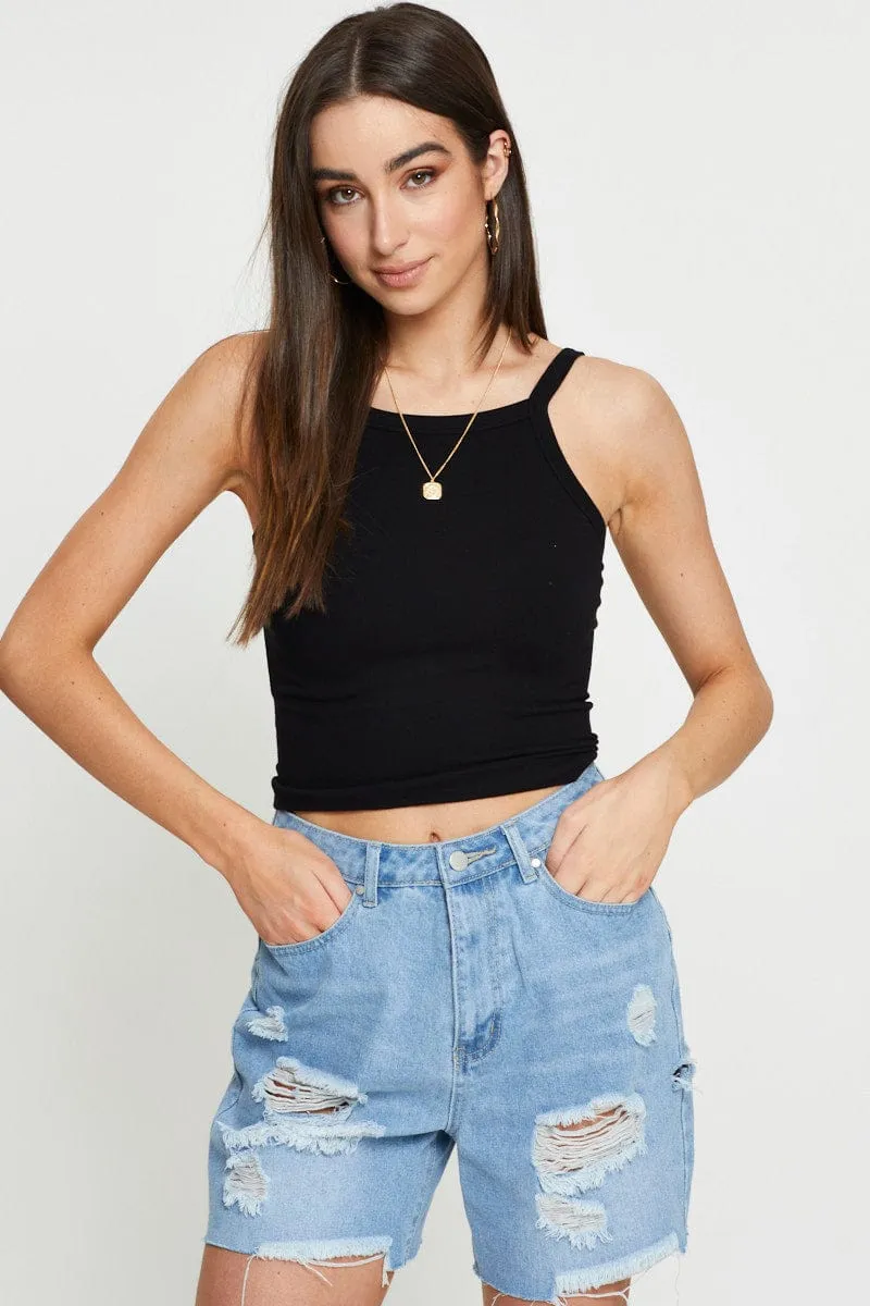 Heroine Glow Black Singlet Top Sleeveless Seamless