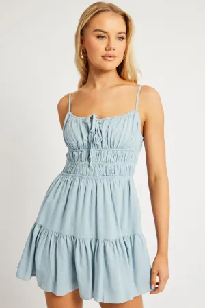 Blue Fit And Flare Dress Mini Office Mood