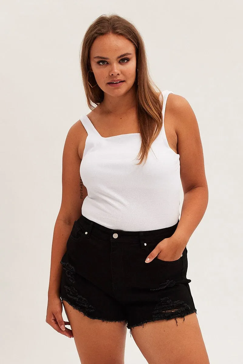 Black Skinny Denim Shorts Mid Rise Antistatic NonBindingEdges