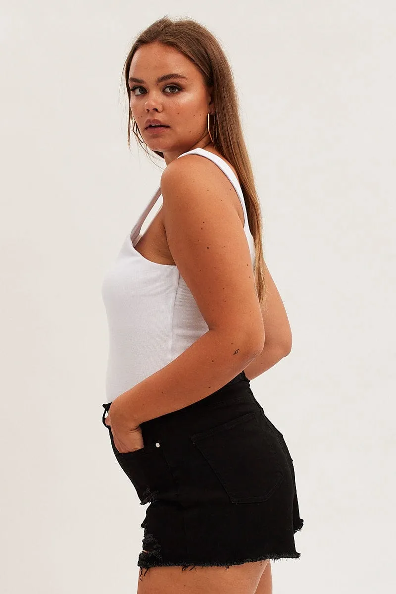 Black Skinny Denim Shorts Mid Rise Formal Shirt Teen Fresh