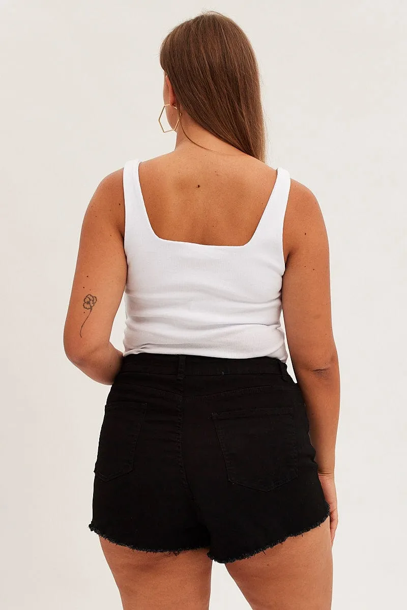 Casual Wear FrictionReducing Lining Black Skinny Denim Shorts Mid Rise