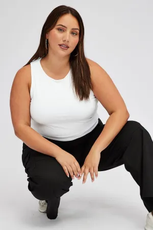 Leader Fit Boss Vibe White Tank Top Crew Neck Supersoft