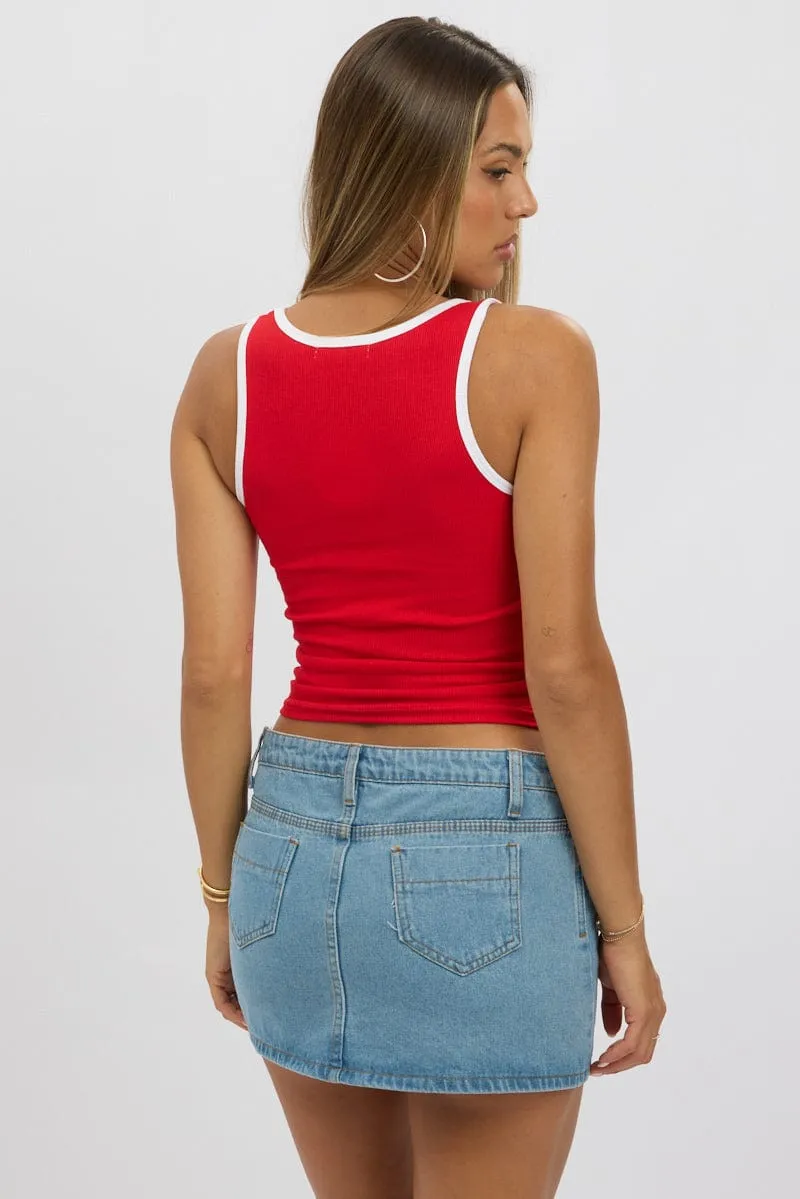 Cozy Vibe Red Tank Top Sleeveless Contrast Trim