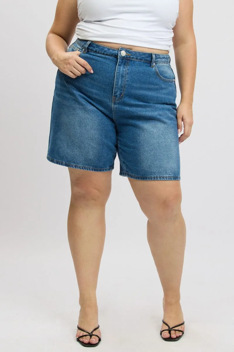 Denim Jort Shorts High Rise Rush Mode Loose Thread